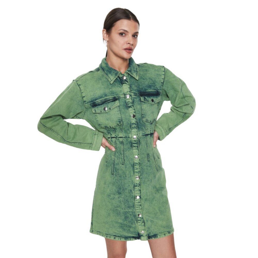 Gestuz SkyeGZ Denim Dress Women's Size 34 Acid Wash Green NWT